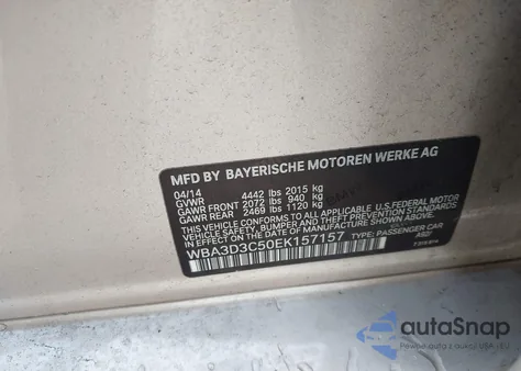 2014 BMW 328D z USA, uszkodzony, nr VIN WBA3D3C50EK157157